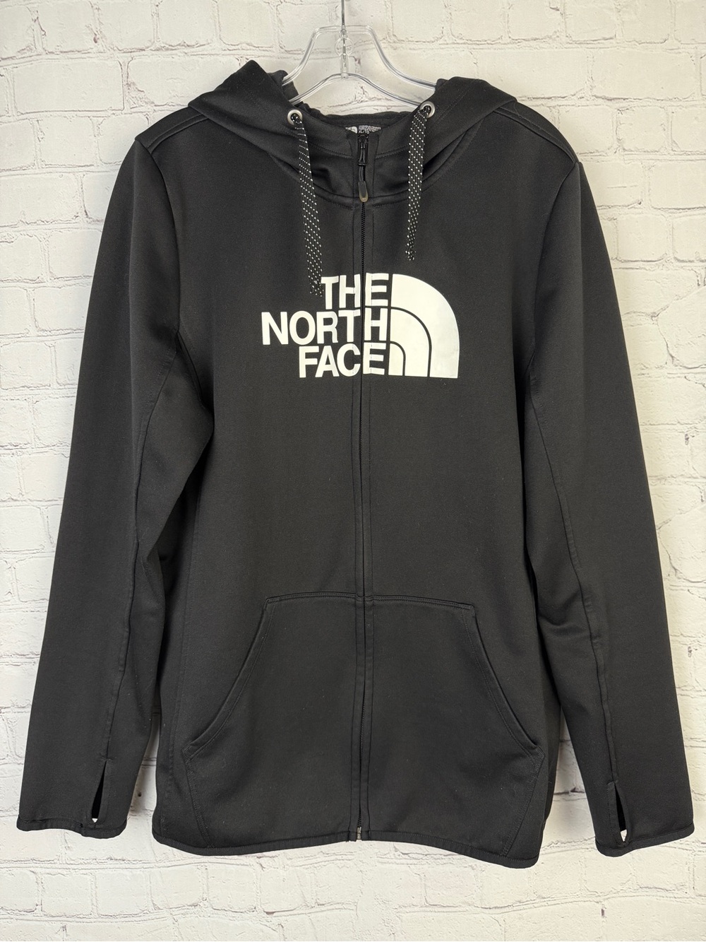 THE NORTH FACE women's black full zip hoodie with front white logo, size XL
